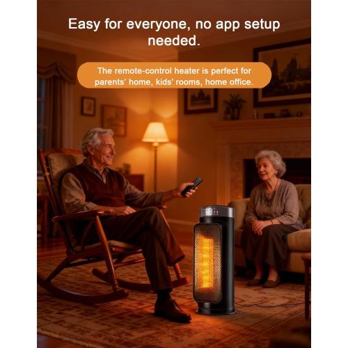 1500W PTC Quiet Space Heater with Remote Control, 15.8“ Portable Electric Heaters for Indoor Use, 75°Oscillation Ceramic Heater for Office, 24H Timer, 5 Modes, Fast Safe Quiet Room Heater for Bedroom
