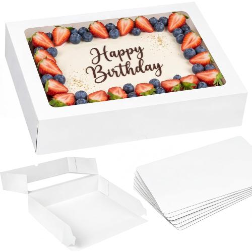 Moretoes 6pcs 19x14x4In Large Half Sheet Cake Boxes with Thick Cake Boards | Clear Window, White Rectangle Bakery Boxes for Cake Pastry Baking, Cupcake, Muffins, Pie