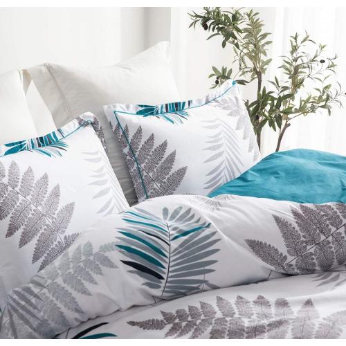 Comforter  Size, 600 Thread Count Cotton Blue Floral with Khaki & Grey Leaves Pattern White Reversible Comforter Set,Down Alternative Bedding Set 3Pcs