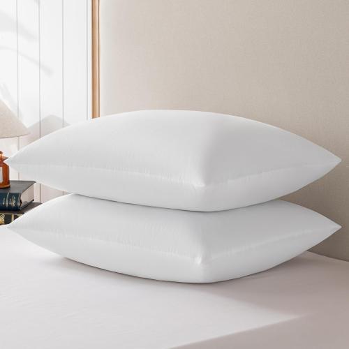 basic home® Queen Size Goose Feather & Down Bed Pillow - 100% Odorless Sleep Pillow for Neck Support & Cooling Comfort - 233TC Cotton Cover with Anti-Poke Liner Queen 20x28 inch