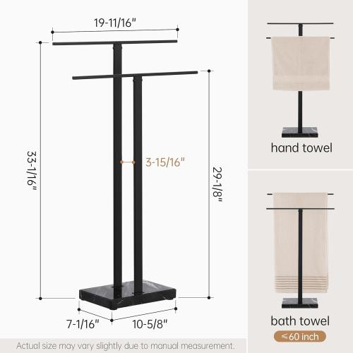 KES Standing Towel Rack with Black Natural Marble Base, 2-Tier Towel Rack Stand for Bathroom Floor, Bath Towel Holder Fits Bath Towel & Hand Towel,18/8 Stainless Steel, BTH217-BBK