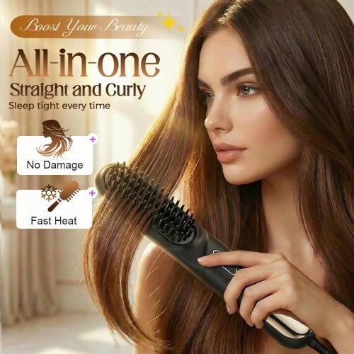 2026 New Go Brush, Portable Hair Straightener Brush for Short Hair, Fast Heating Cordless Straightening Hair Comb for Travel, Mini Hair Brushs for Home Use (Black)