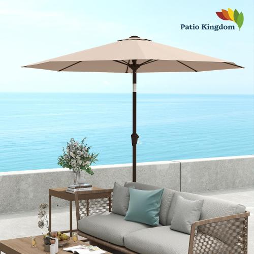 9FT Patio Umbrella with Fiberglass Ribs, Outdoor Market Table Umbrella with Crank and Tilt, UV Resistant Waterproof Canopy for Patio, Garden, Deck, Pool, Beige