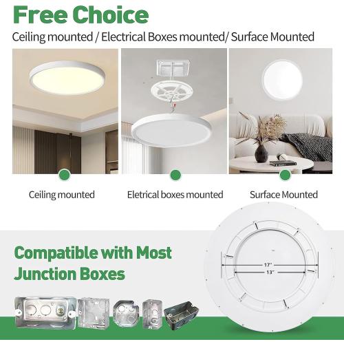 Size 24 Inch Color White Large LED Flush Mount Ceiling Light, 50W,5480LM, 3000K/4000K/6000K CCT Selectable,White Round Flat Panel Low Profile Ceiling Light Fixtures for Hallway, Kitchen, Bedroom, Laundry Room