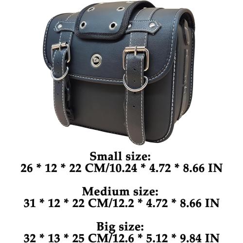 Motorcycle Saddlebags, Scooter Powersports Faux Leather Saddle Bags, Softail Universal Throw Over Sportster Saddlebags for Motorcycles Side Bag Small (10.24 x 4.72 x 8.66 inches)