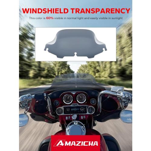 Amazicha 8 Smoke Wave Windshield Windscreen Compatible for 1996-2013 Harley Davidson Touring Street Glide/Electra Glide/Tri Glide FLHT FLHX FLHTCU FLHTC FLHTK (Tint)