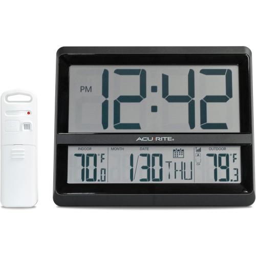 AcuRite Large Wireless Atomic Clock with Indoor and Outdoor Temperature, Date, Day of The Week, and Automatic DST Changes (75440)