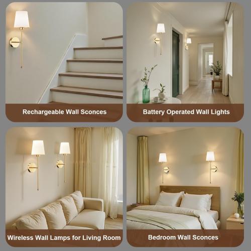 Wall Sconces Battery Operated Set of 2, Rechargeable Wall Sconce, 10 Colors Wireless Wall Sconces Set of Two, 5200mAh Dimmable Bulbs and Remote, for Bedroom Living Room, Hallway Decor (24 inch - Gold)