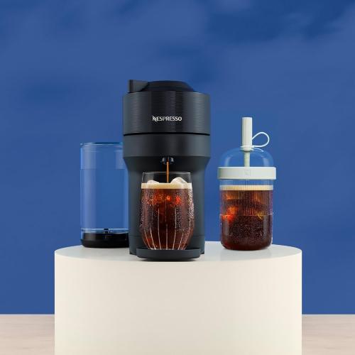 Nespresso Vertuo Pop  Cold Value Added Bundle with Iced Coffee Tumbler by De'Longhi, Liquorice Black