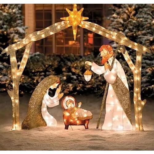 5FT Christmas Decorations Lighted Outdoor Nativity Scene Christmas Holy Family Nativity Scene Set with 175 Led Lights Ornament Xmas Decor Durable Waterproof for Yards & Lawns