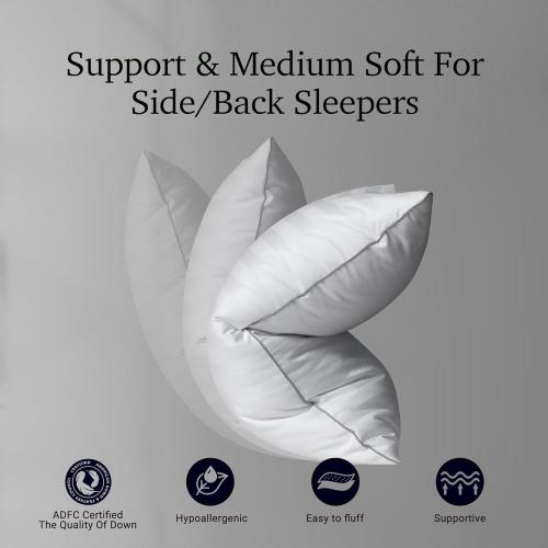 Hotel Grand Bed Pillows King Size Set of 2 Packs - 500 Thread Count 100% Cotton Medium Firm Hypoallergenic Feather Down Pillows Machine Washable Pillow for Back, Stomach or Side Sleepers, 20x36