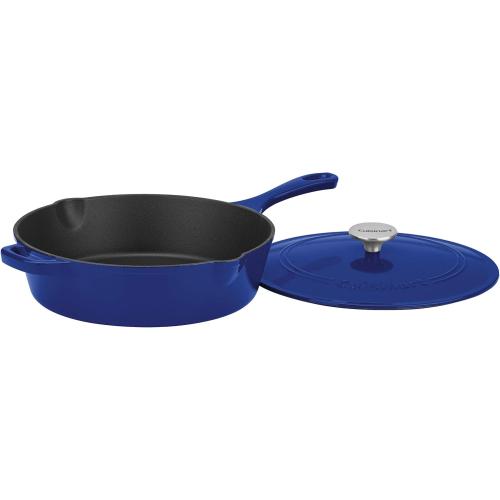 Cuisinart Chef's Classic Enameled Cast Iron Dutch Oven with Lid, Porcelain Enameled Interior, Oven Safe, Induction Compatible, 12-Inch, Chicken Fryer, Colbat