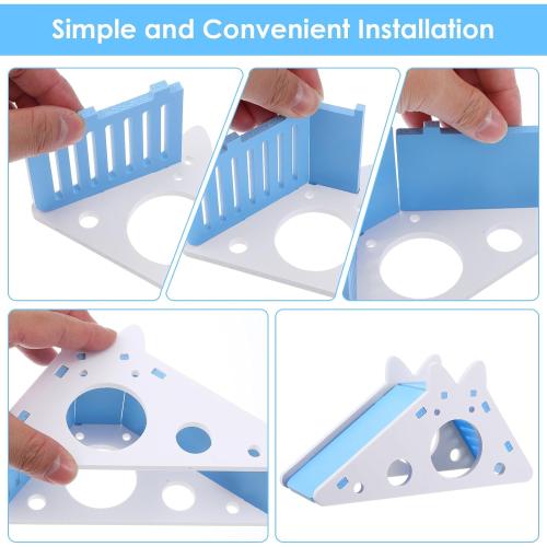 TIESOME Hamster House with Ladder and Slide, Wooden Hamster Play Toys Hideout Hut Gerbil Rat Hideaway Small Animal Activity Toy DIY Hamsters Cage Accessories for Small Pets(Blue)