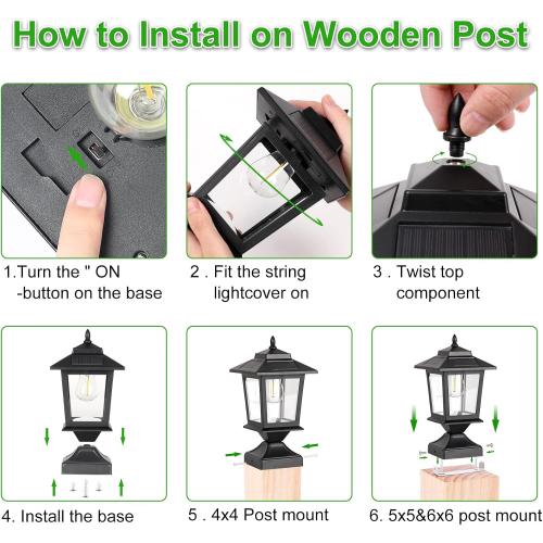 Derynome Solar Post Cap Lights,Waterproof Outdoor Light for 4x4 Wooden Posts, Solar Lights with Glass Shade for Deck Fence Patio Post Decor,Matte Black (2 Pack)
