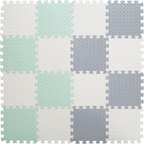 Foam Floor Mats for Kids, 12 x 12 Inch 16 Tiles 0.4 Thickness Foam Play Mat, Non-Toxic Square Interlocking Floor Mats Rubber Baby Play Mat for Toddlers(White/Gray/Bean Green)