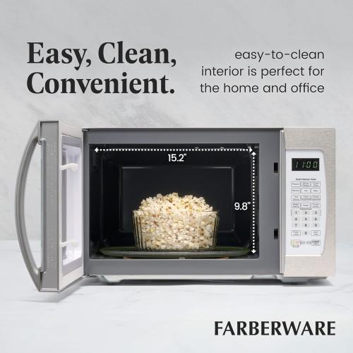 Farberware 1.3 Cu. Ft. Countertop Microwave Oven – 1100 Watts Power, Smart Sensor Auto Cook Settings, Defrost, Easy Clean and Child Safety Lock - White Platinum