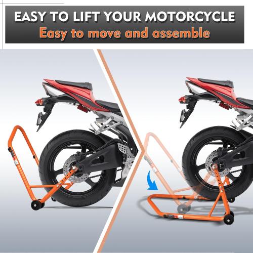 Adjustable Motorcycle Stand, 850LB Sport Bike Swingarm U L Orange | 5 Height Settings, Fits BMW Yamaha Honda Kawasaki Suzuki, Adjustable Width, Stable Support for Moto Maintenance Repair