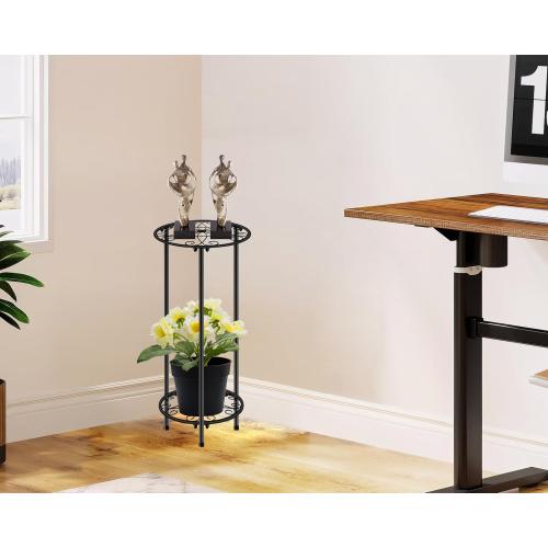 CASIMR Plant Stand Indoor Outdoor, Metal Rustproof Flower Shelf 2 Tier 23.9 inch, Tall Multiple Plant Pot Holder Rack for Garden Patio Living Room Corner Balcony, Black