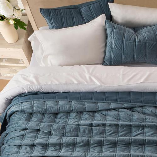 EVERGRACE  Luxurious Velvet Quilt King Size, Ultra Soft Bedspread Coverlet Set, Double Box Stitch Lightweight Velvet Comforter for All Season with Shams, Stormy Blue
