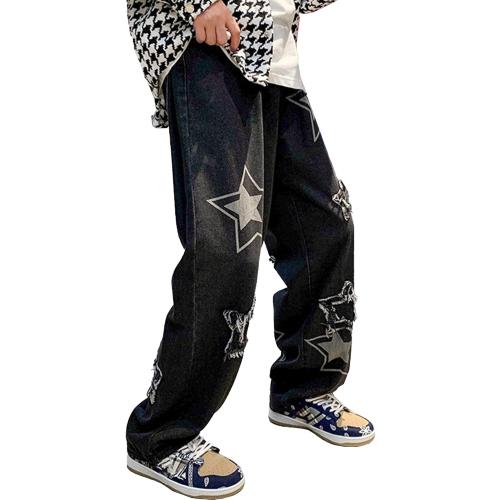 Size Large Black Zlmumulin Men's Baggy Hip Hop Denim Jeans Casual Fashion Hip Hop Loose Fit Skateboard Skater Vintage Denim Pants Streetwear