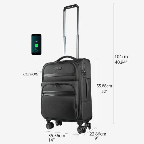 BLACK KROSER Softside Expandable Carry On Luggage with Spinner Wheels & Built-in TSA Lock, Durable Suitcase Rolling Luggage with USB Port, Carry-On 20-Inch, Black