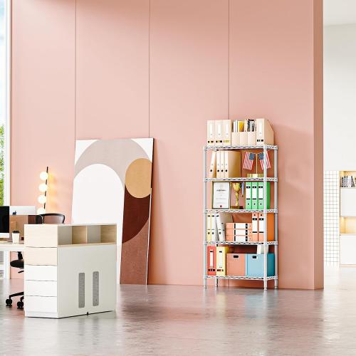 IZEUK 5 Tier White Metal Storage Shelves, Heavy Duty Wire Shelving Rack for Garage, Kitchen, Bathroom, Laundry, or Closet Organization, 1250 lbs Capacity, 11.8 D x 29.5 W x 59.5 H