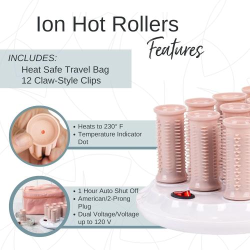 CALISTA Ion Hot Rollers for Short Hair | Hair Roller Clips Included | Heats to 230°F | Dual Voltage | Add Hands-Free Curls, Waves, and Volume (Pink Verbena, Short - 12)