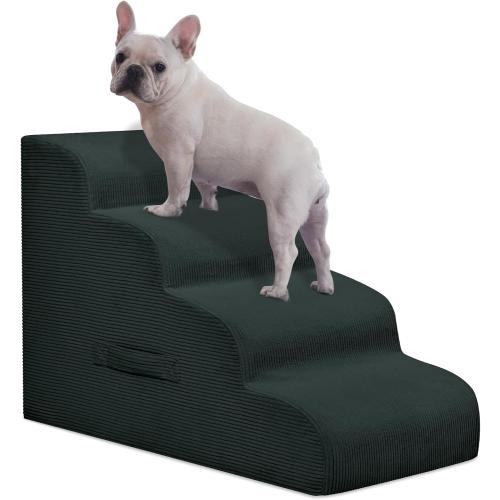Dark Grey 4 Step Dog Stairs Steps for High Bed, 4 Steps Pet Steps for Small Dogs Non-Slip Removable Washable Cover Ramp for Indoor Outdoor Car Couch Sofa