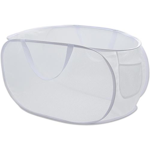 HONOMA Sturdy Mesh Laundry Hamper Basket Bag,Pop up Basket with Side Pocket for Laundry Room, Bathroom, Kids Room, College Dorm or Travel (Pop Horizontal, White)