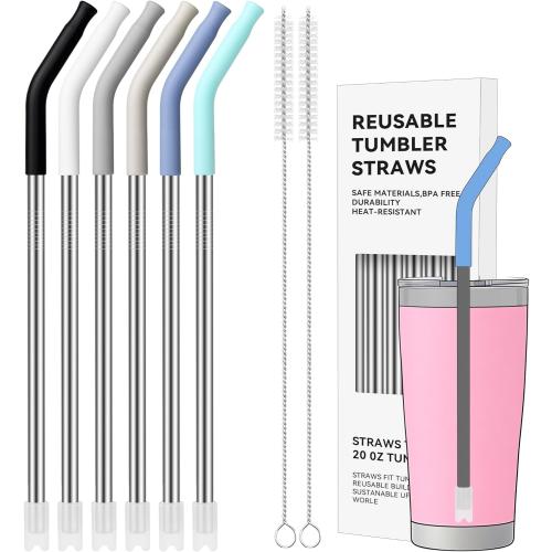 20 oz Straight Metal Straws with Silicone Tip for 20 oz Tumbler, Stainless Steel Reusable Drinking Metal Straw for YETI, STANLEY, US Acrylio, BJPKPK, Simple Modern and so on