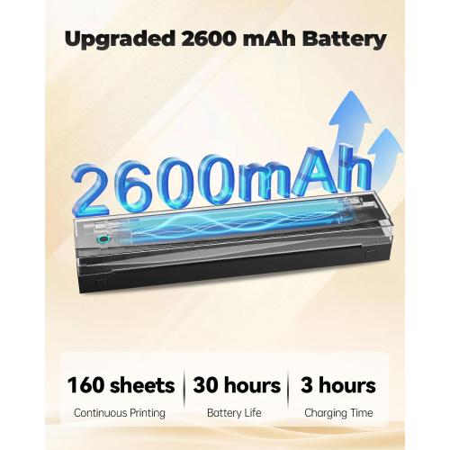 Portable Printer Wireless for Travel, D80 Thermal Printer, Inkless Printers, Compatible with iOS, Android, Laptop, Supports 8.5 x 11 US Letter & A4 & A5 for Home Use, Office, Vehicles, Black