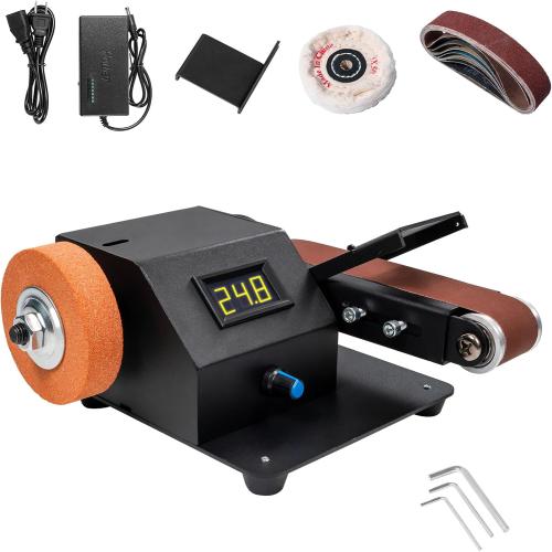 Mini Belt Sander with 10 Abrasive Belts, Angle Adjustable Bench Belt Grinder, Variable Speed Control & Digital Display, 350W Power Sander for Woodworking Metal, G6M-ZJL-ONR648