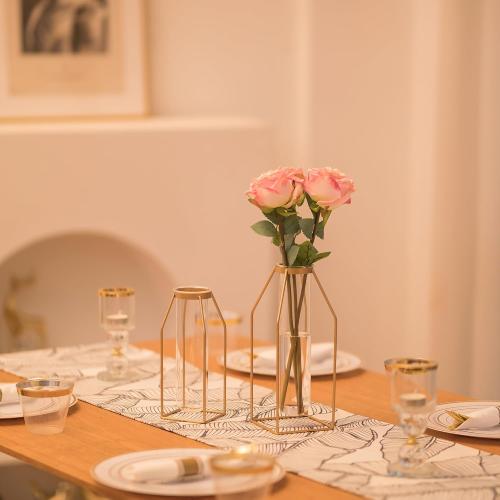 Sziqiqi Metal Flower Vase Table Decor - Gold Frame Vase with Glass Test Tubes 8/10 Modern Bud Vase for Coffee Table Living Room Abstract Geometric Art Vase for Rose Hydroponic Plant Pampas