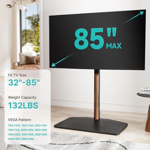 Pegzone Universal Swivel TV Stand with Wood for 32-85 Inch LCD LED OLED Screen, Holds 132 Lbs, Height Adjustable Floor TV Stand, Max VESA 600 * 400mm, Black, for Bedroom Living Room