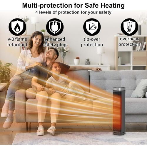 Portable Space Heater, 1500W Ceramic Heating Fan with Thermostat, Remote Control, 3 Heating Modes, 70° Oscillation, Ideal for Office, Home, and Bedroom Use