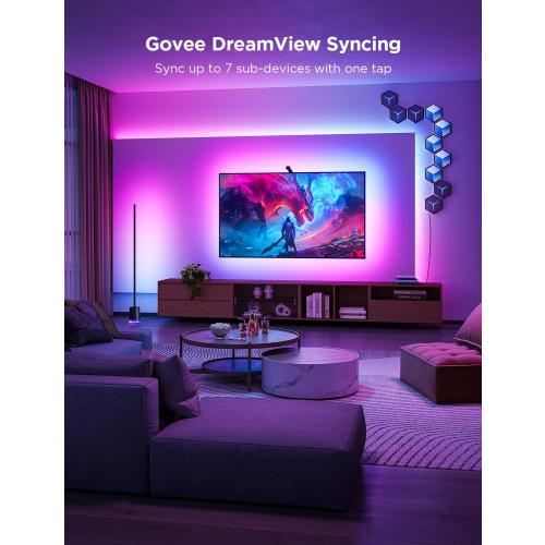 Govee TV Backlight 3 Lite with Fish-Eye Correction Function Sync to 55-65 Inch TVs, 11.8ft RGBICW Wi-Fi LED Strip Lights with Camera, 4 Colors in 1 Lamp Bead, Voice and APP Control, Adapter