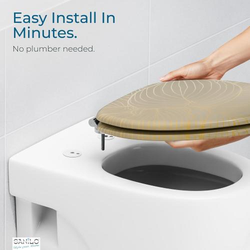 SANILO Wooden Toilet Seat with Soft Close [ELONGATED] - Decorative, Quiet & Slow Close Molded Wood Seat - With Strong Bumpers & Hinges - Adjustable Fit - Hosta