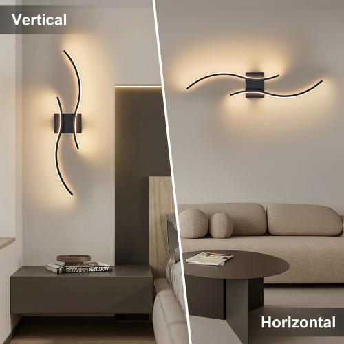 Battery Operated Wall Sconces Set of Two with Remote Control, Stepless Colors 3000K-6000K & Dimming, LED Black Wireless Wall Light for Living Room, Hallway, Bedroom, 31.5 Inch (2 Pack)