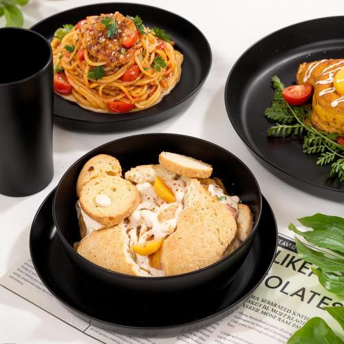 EjonirInjonir 24pcs Non-Toxic Black Wheat Straw Dinnerware Sets for 6 Home