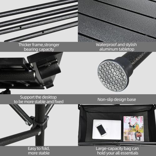 Lightweight Aluminum Folding Camping Table (47” x 21.65” x 26.7”), Portable Roll-Up Design for Outdoor, Camping, Beach, BBQ, Patio, and Picnic, Durable & Waterproof with Carrying Bag