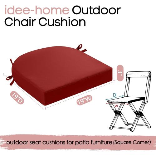 idee-home Outdoor Chair Cushions Set of 4, Thick 19 x 19 x 3 Patio Chair Cushions for Outdoor Furniture Waterproof with Ties, Outdoor Seat Cushion, Chair Pads Dining Chair Spice