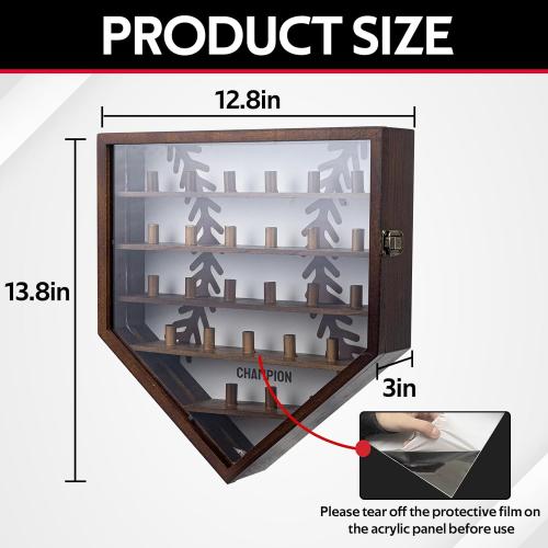 Championship Ring Display Case Display 25pcs Rings,Baseball Ring Display Case with LED Light,Wall Mount Wooden Shadow Box for Multiple Ring