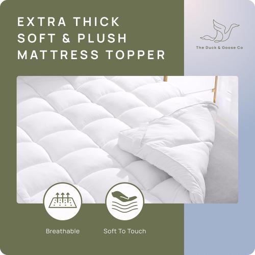 Extra Thick Fitted Mattress Topper - Queen Size | Soft & Cooling Pillow Top Mattress Pad & Protector | Bed Topper for Back Pain, Straps Stretch 6 to 22 Deep