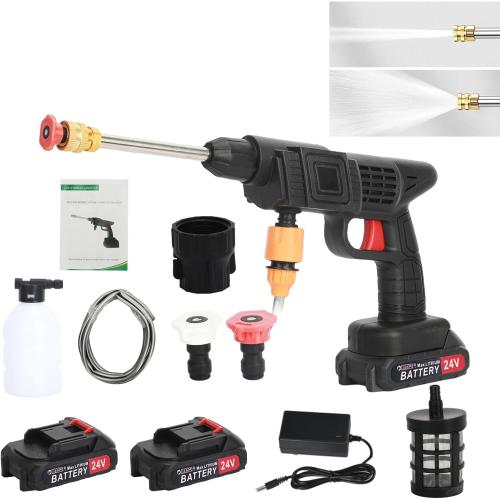 Cordless Electric Power Washer,Portable Pressure Washer,24V Battery Powered Jet Wash Kit,Multifunction Nozzle,High Pressure Washer for Patio Car Floor Window Cleaning Black ( missing parts )