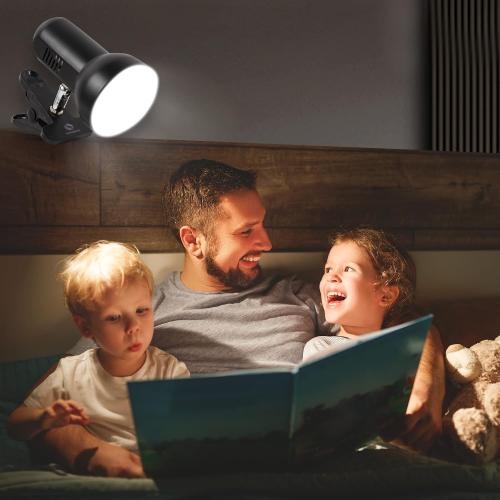 RONG&LAN LED Metal Clip On Light Clip on Lamp for Desk, 360° Adjustable Clamp Reading Light for Bed, Eye-Friendly Book Night Light for Desk Bed Table Dorm Room Bedroom Office Reading SUN-86 Black