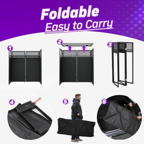 YooKoo Foldable DJ Booth for Tool-Free Assembly, DJ Table with White & Black Scrims, Metal Frame DJ Facade, DJ Stand with Cable Hole and Carry Bag, for Parties & Events & Small Studios ( maybe missing screws)