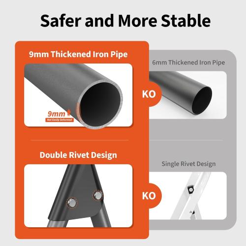 4 Step Ladder, Folding Step Stool with Tool Platform, Wide Anti-Slip Pedal and Anti-Slip Feet, Heavy-Duty Steel Construction, 900lbs Capacity Portable Safety Ladder, No Assembly Required, Grey