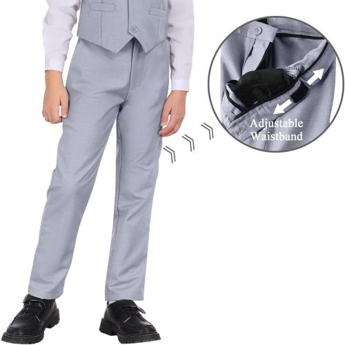 Size L color 3PCS Boys Formal Suit Jacket, Pants and Shirt Set Grey