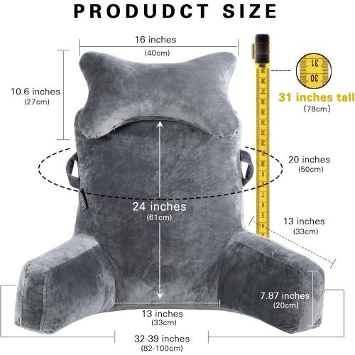 SLIGUY Reading Pillow Extra Large 31 Bed Rest Pillow with Detachable Neck Roll for Sitting in Bed or Couch Adult Back Pillow for Watching TV/Gaming/Relaxing