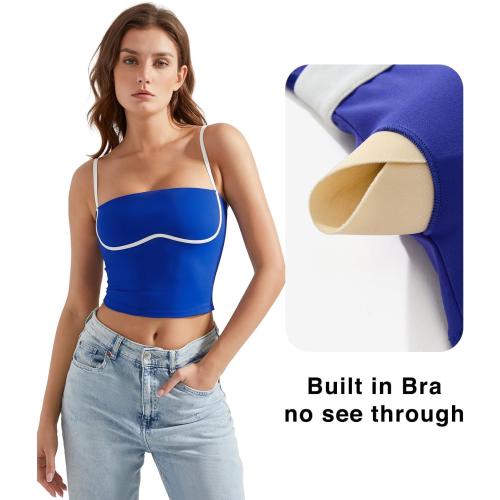 Size L OMKAGI Womens Workout Tank Tops Adjustable Strap Longline Sports Bra Padded Sleeveless Top